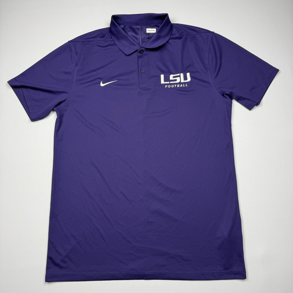 LSU Tigers Shirt Polo Mens Small Purple NCAA Football Nike Dri-FIT Team Issue